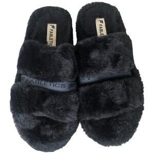 Fabletics Snug Strap Slipper Black Soft Furry Slide Size 8 Mule House Shoe‎